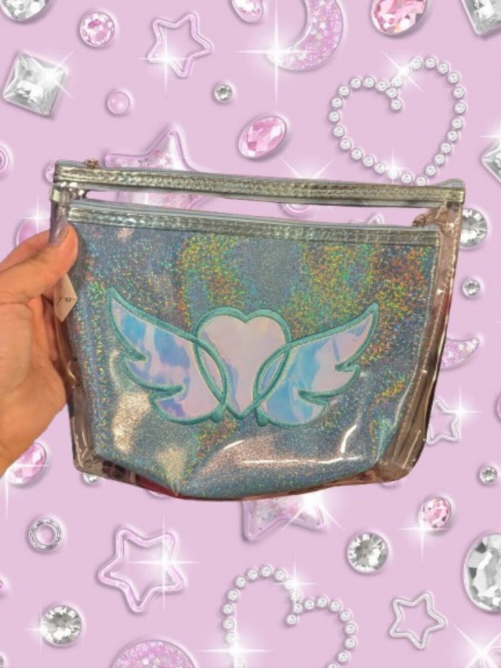 Y2K Blue Holographic Cosmetic Toiletries Bag Set